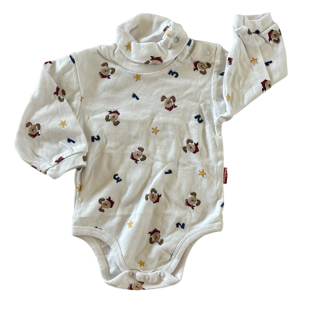 Vintage Baby B’Gosh OshKosh 3M 6M Bodysuit Dogs Puppies Numbers Turtleneck